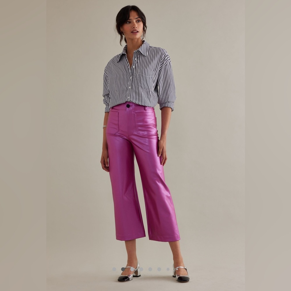 Anthropologie Maeve Collette Cropped Faux Leather Wide Leg Pants sz 28